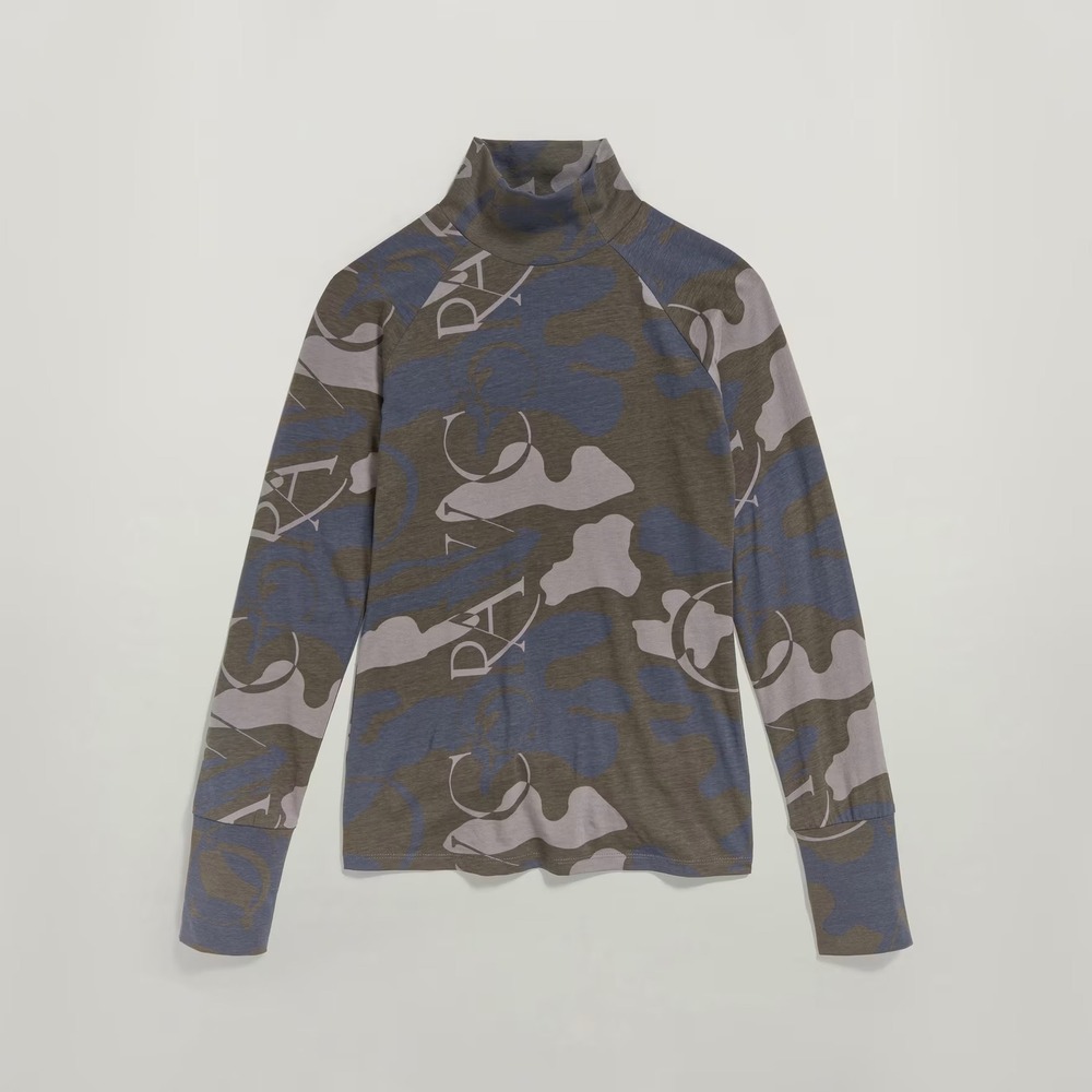 G-Star RAW Lecite AO Slim Turtle T Camo Logo Print Mock Neck Top Small D18540